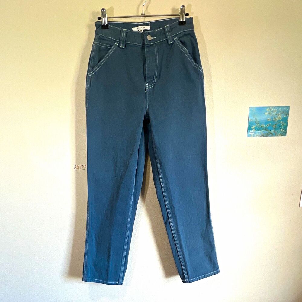 PacSun Women's Straight Leg Jeans Dark Wash Blue Denim Cargo 5-Pocket 24